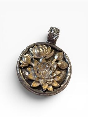 Artisan Floral Lotus Round Silver Pendant July